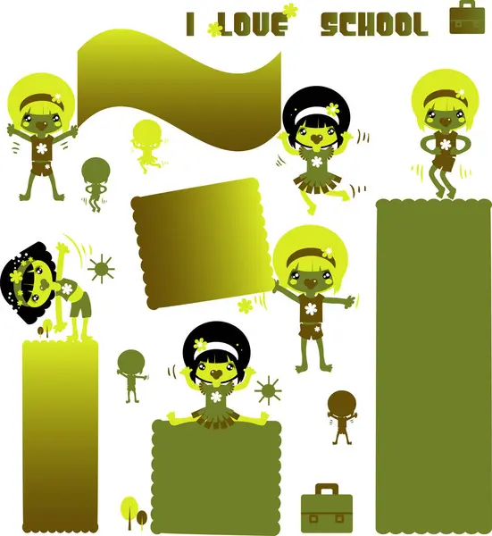Écolier Couleur Verte Retour École — Image vectorielle
