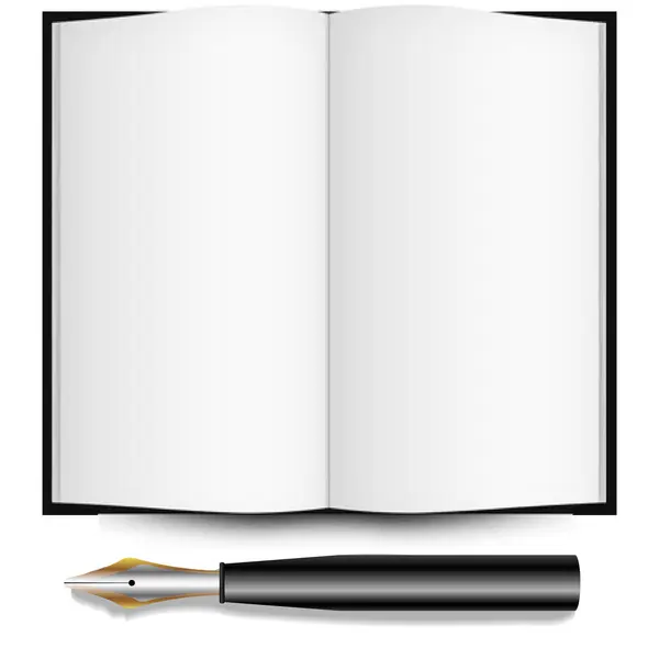 ペンが付いている空白の開いた本 — ストックベクタ