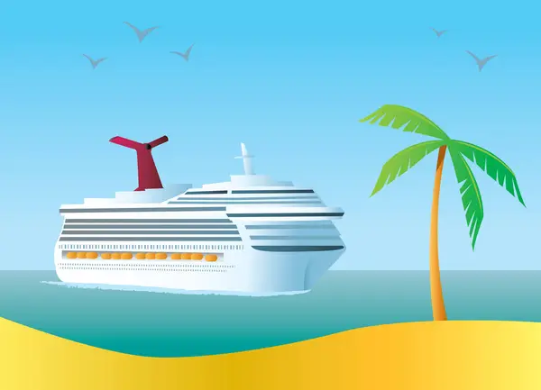 stock vector cruise ship with palm tree, vector illustratoion