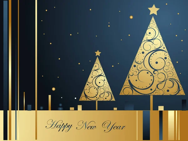 Feliz Año Nuevo Fondo Para Sus Invitaciones Tarjeta Con Árboles — Vector de stock