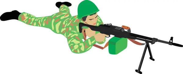 Soldat Med Maskingevær Den Hvide Baggrund – Stock-vektor