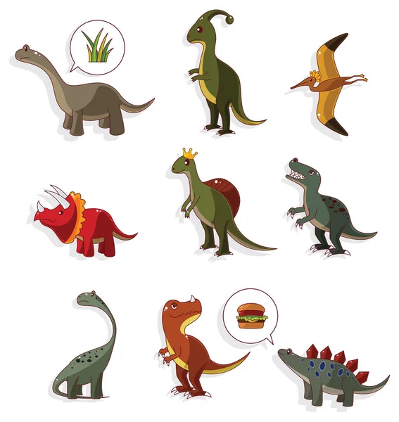 Vector Set Dinosaurs Cartoon Style Illustration — Stock Vector