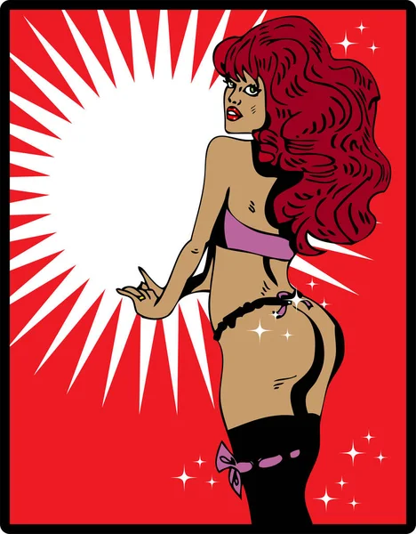 Sexy Fille Rouge Avec Fond Noir Étoile — Image vectorielle