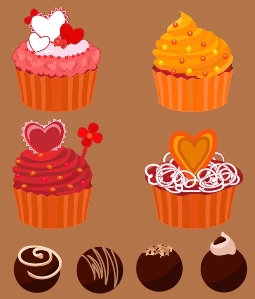 Vektorillustration Von Kuchen Und Cupcakes — Stockvektor