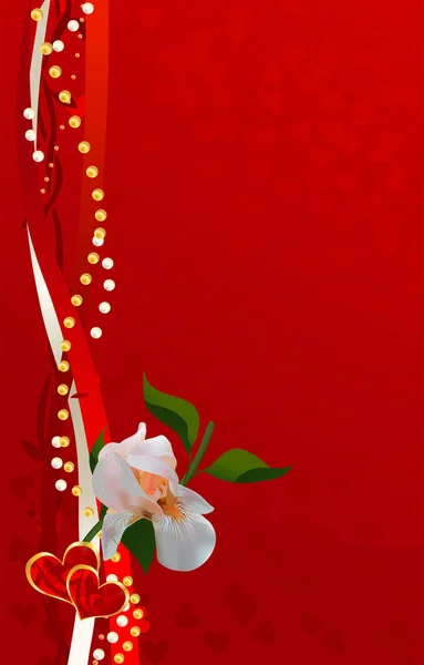 กทายว นวาเลนไทน วยดอกไม แดงและห วใจบนพ นหล ขาว ภาพเวกเตอร — ภาพเวกเตอร์สต็อก