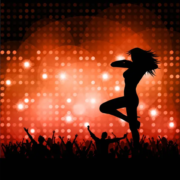 セクシーな女性ダンサーとのパーティの観客のシルエット — ストックベクタ
