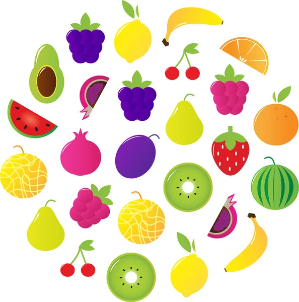 Conjunto Frutas Colores Sobre Fondo Blanco — Vector de stock