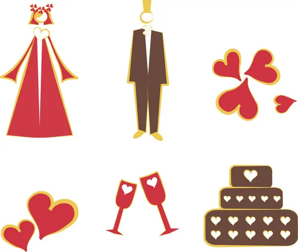 Conjunto Ícones Casamento Símbolos Casamento Vetor Ilustração — Vetor de Stock