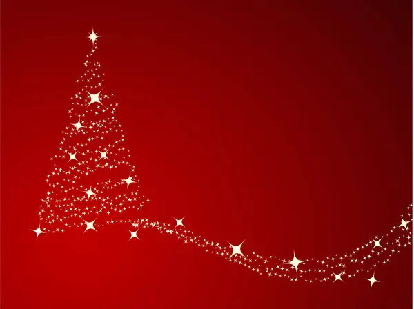 Рождественская Елка Золотыми Звездами Красном Фоне — стоковый вектор