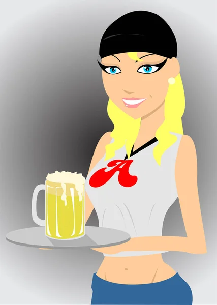 Menina Com Caneca Cerveja Ilustração Vetorial — Vetor de Stock