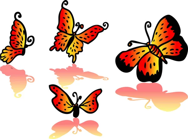 Set Four Butterflies Vector Illustration — Stock Vector