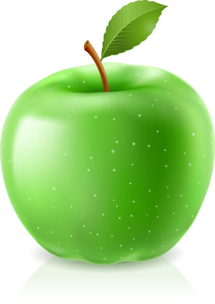 green apple with leaf, vector illustration