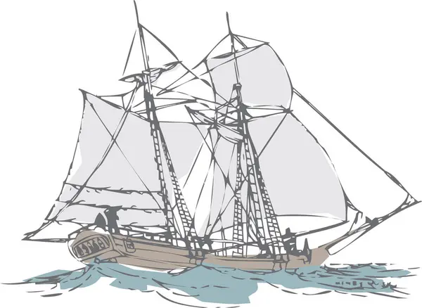 Beyaz Bir Arka Plan Üzerinde Yelkenli Tekne — Stok Vektör