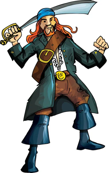 Personagem Desenho Animado Pirata Com Espada Fundo Branco Ilustração Vetorial — Vetor de Stock