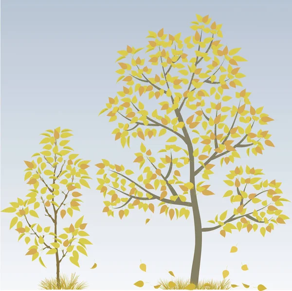 Árvores Outono Com Folhas Amarelas Ilustração Vetorial —  Vetores de Stock
