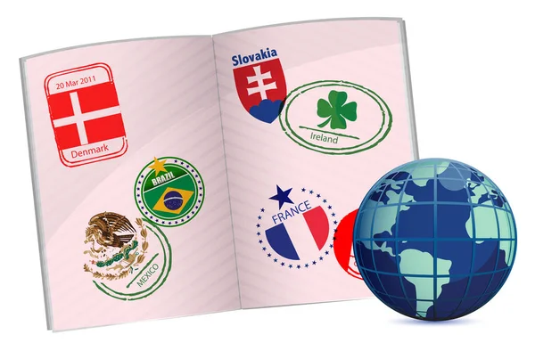 Pasaporte Con Sellos Ilustración Vectorial — Vector de stock