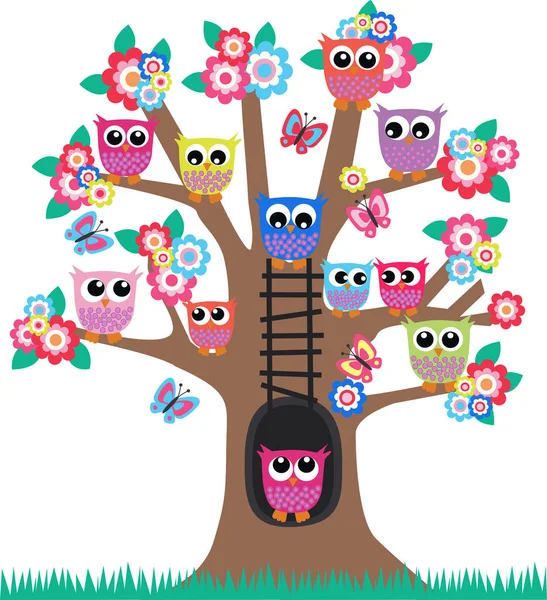 Hiboux Sur Illustration Vectorielle Tree — Image vectorielle