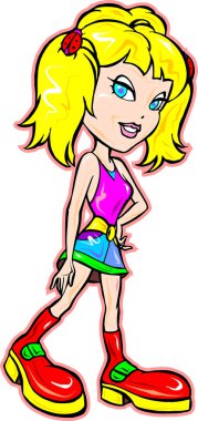 Çizgi film tarzında şirin bir kız, vektör çizimi.