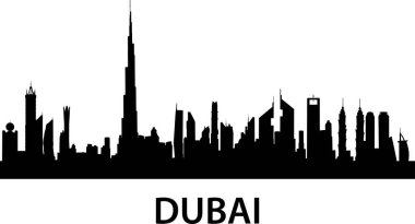 Beyaz arka planda siyah şehir silueti, Dubai