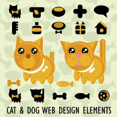 kedi ve köpek web tasarım elementleri, vektör illüstrasyonu