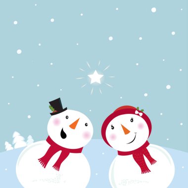 snowman couple with christmas trees