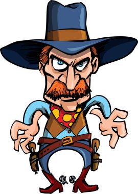 Çizgi film kovboyunun elinde silah vektör çizimi