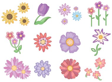 Çiçekler vektörel illüstrasyon ayarlar 
