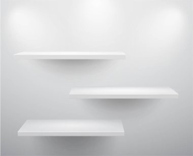 empty white shelves. isolated on gray background. clipart