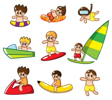 Beyaz arkaplanda sörf yapan çocuklar