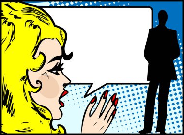 Pop sanat komedi tarzı. Konuşma balonu olan bir adamın vektör çizimi.