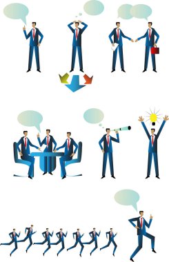 Bir dizi komik karikatür işadamı, vektör çizimi