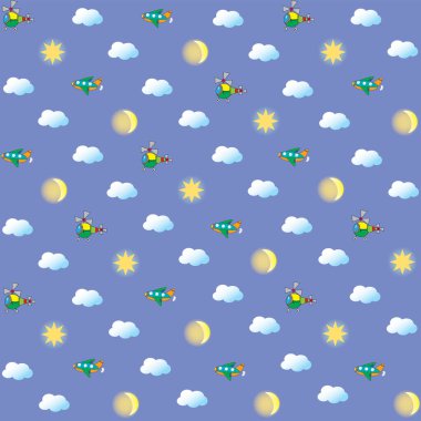 Helikopterler, bulutlar, güneş, ay, yıldızlar ve uçaklar.