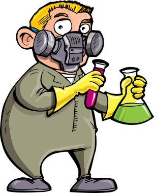 Modern vektör illüstrasyonunda deney yapan karikatür bilimcisi