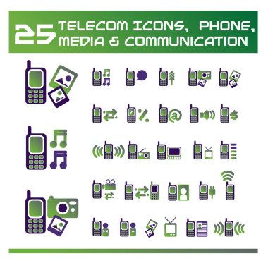 İletişim ve teknoloji simgeleri ayarlandı. vektör illüstrasyonu.