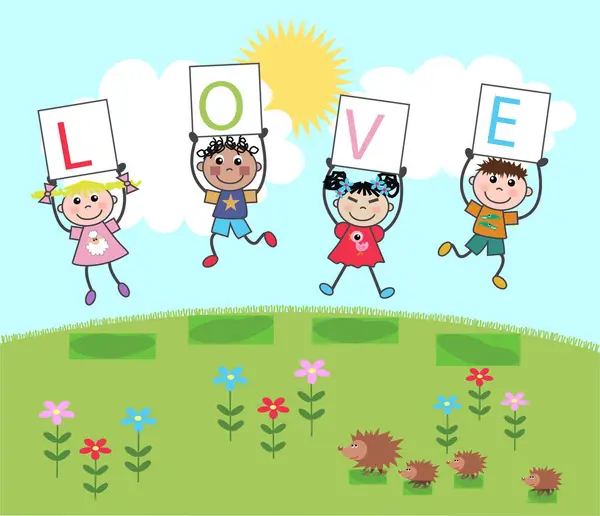 Ilustracja Dzieci Znakiem Miłości — Wektor stockowy