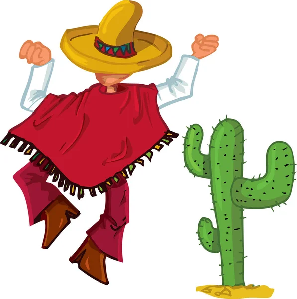 Hombre Mexicano Con Sombrero Cactus — Archivo Imágenes Vectoriales