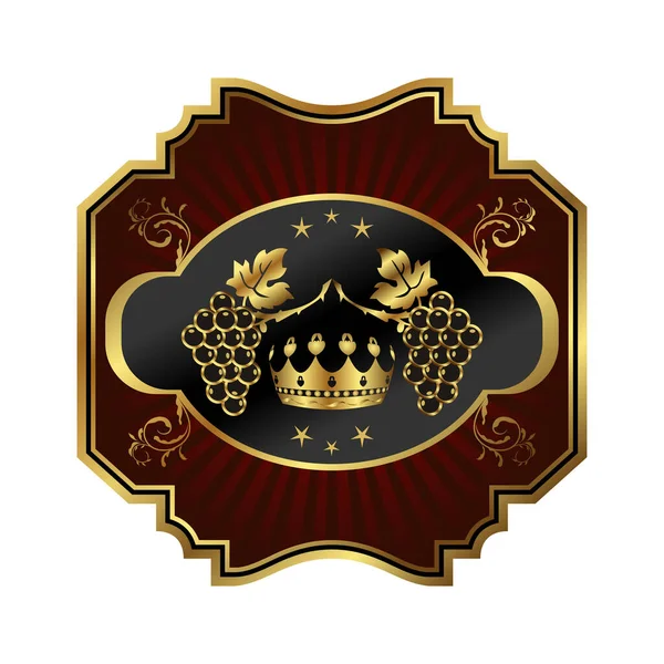 Vintage Gouden Banner Met Kroon Druiven — Stockvector