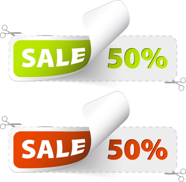 50% sale stickers set, vector illustration