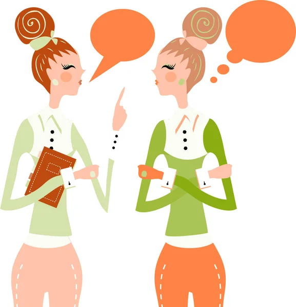 Две Девушки Разговаривают Обсуждают Идеи — стоковый вектор
