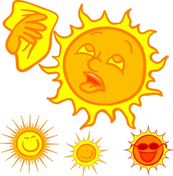 Kreslené Slunce Různými Emocemi — Stockový vektor