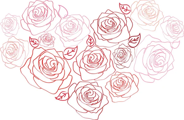 Rosas Dibujadas Mano Forma Corazón — Vector de stock