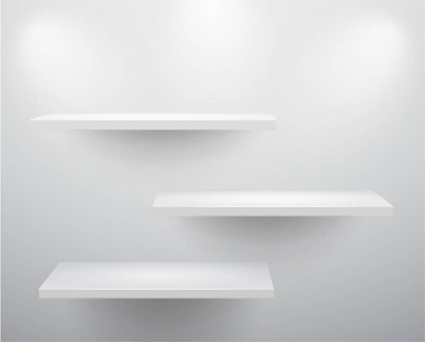 empty white shelves. isolated on gray background.