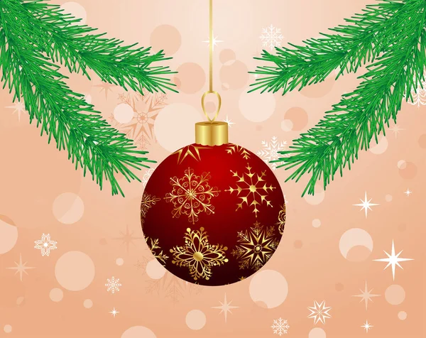 Vektor Karácsonyi Kártya Fenyőfával Arany Labdával — Stock Vector