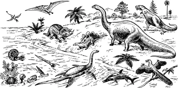 Ilustración Vectorial Grupo Dinosaurios — Vector de stock