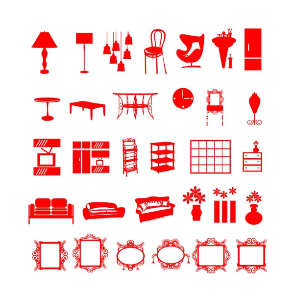 Conjunto Iconos Muebles Ilustración Vectorial — Vector de stock