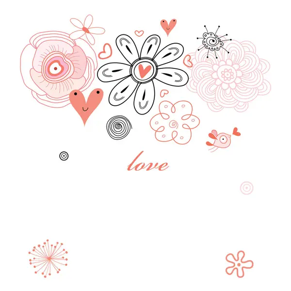 Abstrakt Kärlek Bakgrund Med Blommiga Inslag Vektor Illustration — Stock vektor