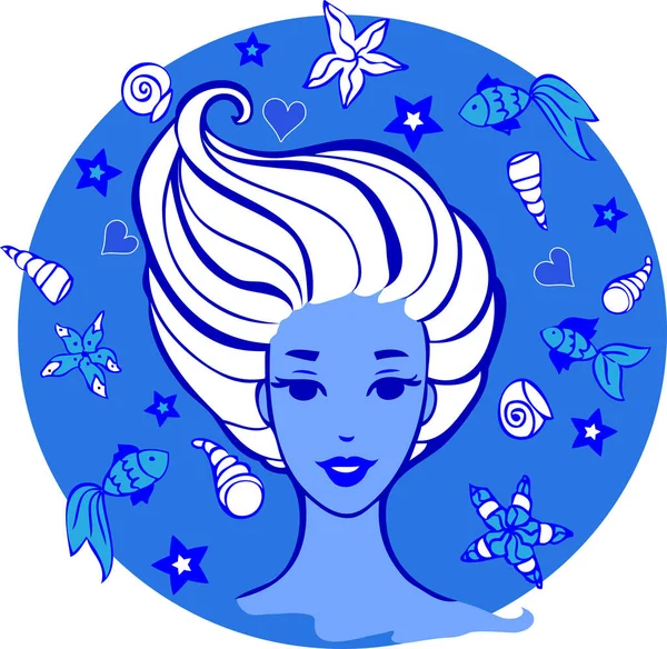 Девушка Голубом Море Современная Векторная Иллюстрация — стоковый вектор