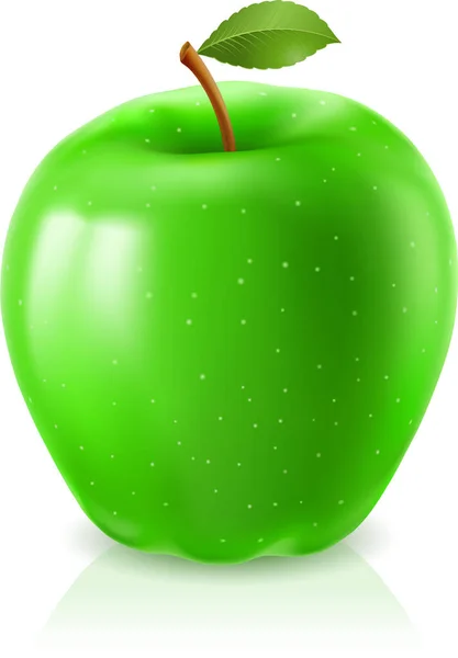 Frischer Apfel Mit Grünem Blatt Isoliert Auf Weißem Hintergrund — Stockvektor
