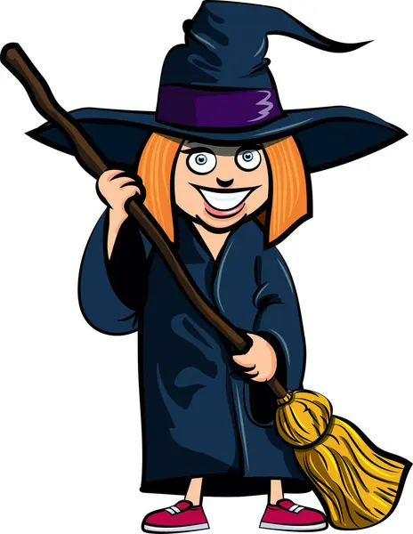 Cartoon Illustration Witch Holding Broom — Stock Vector