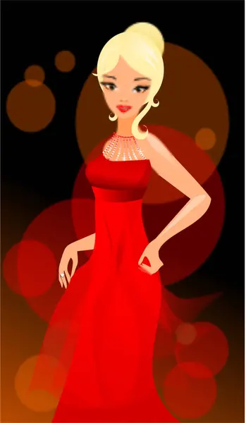 Illustration Beautiful Girl Red Dress — Stock Vector